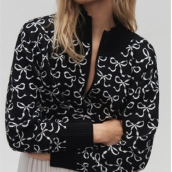 Anthropologie Maeve Montana Mock Neck Half Zip Sweater Black White Size XS - Picture 1 of 13